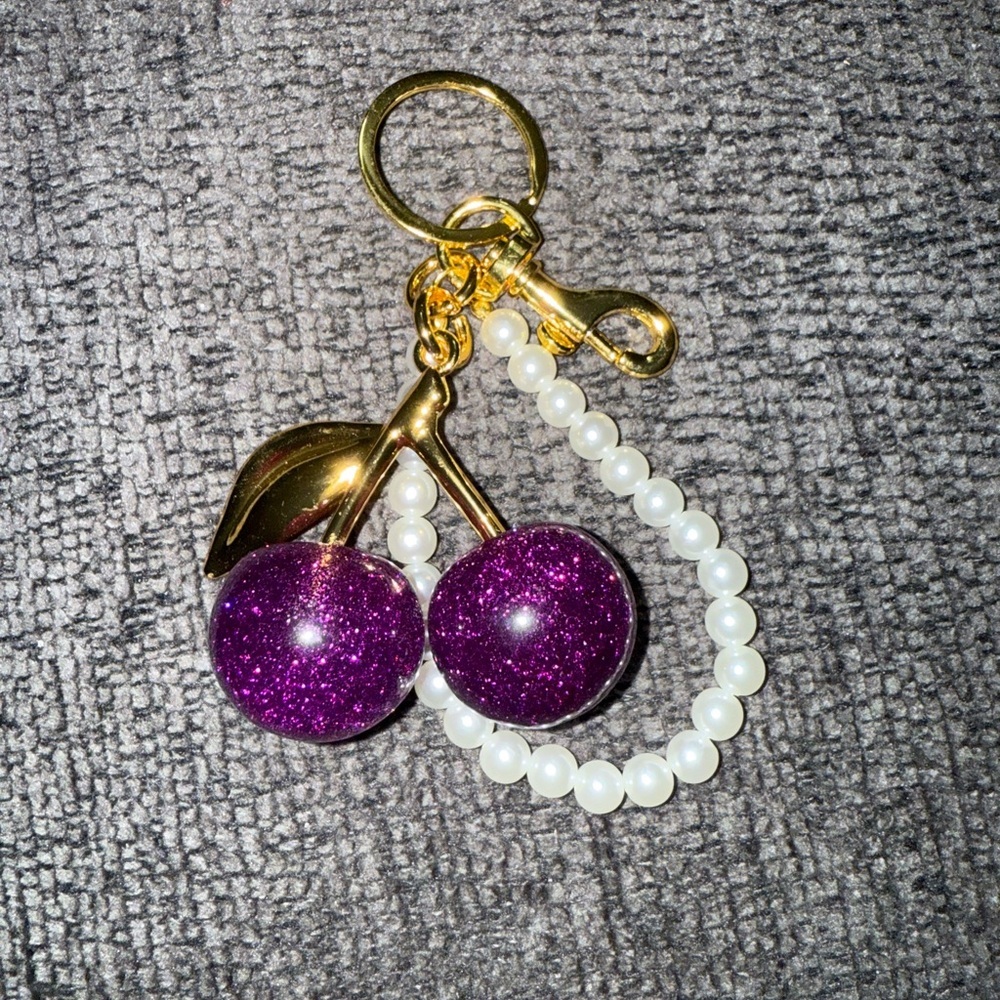 ✨ Purple Glitter Cherry Bag Charm NWT - Picture 9 of 10
